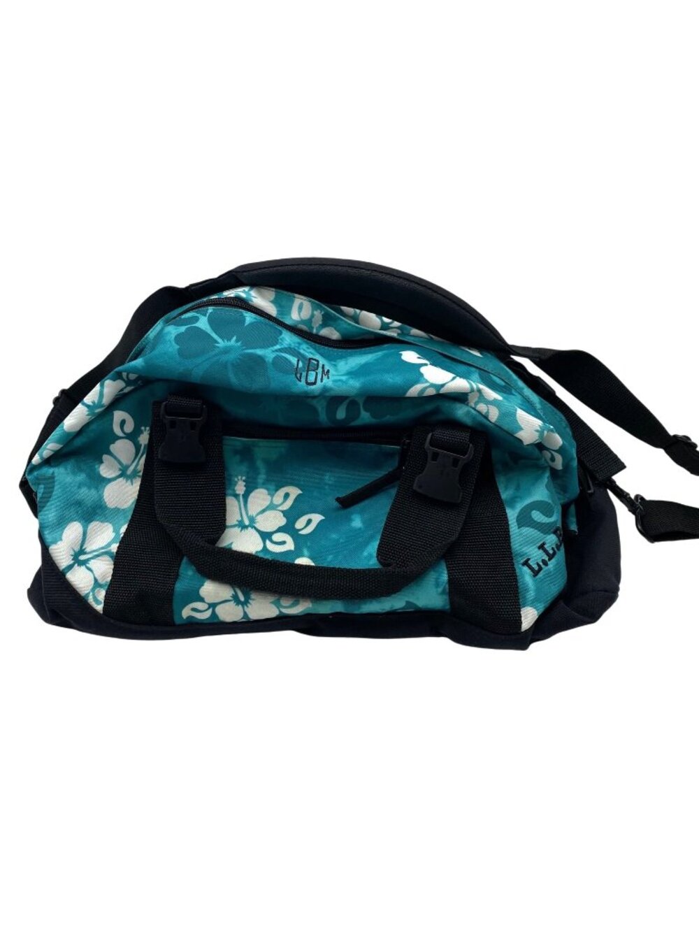 L.L. Bean Teal Black Hawaiian Hibiscus Duffel Bag Weekender Monogrammed